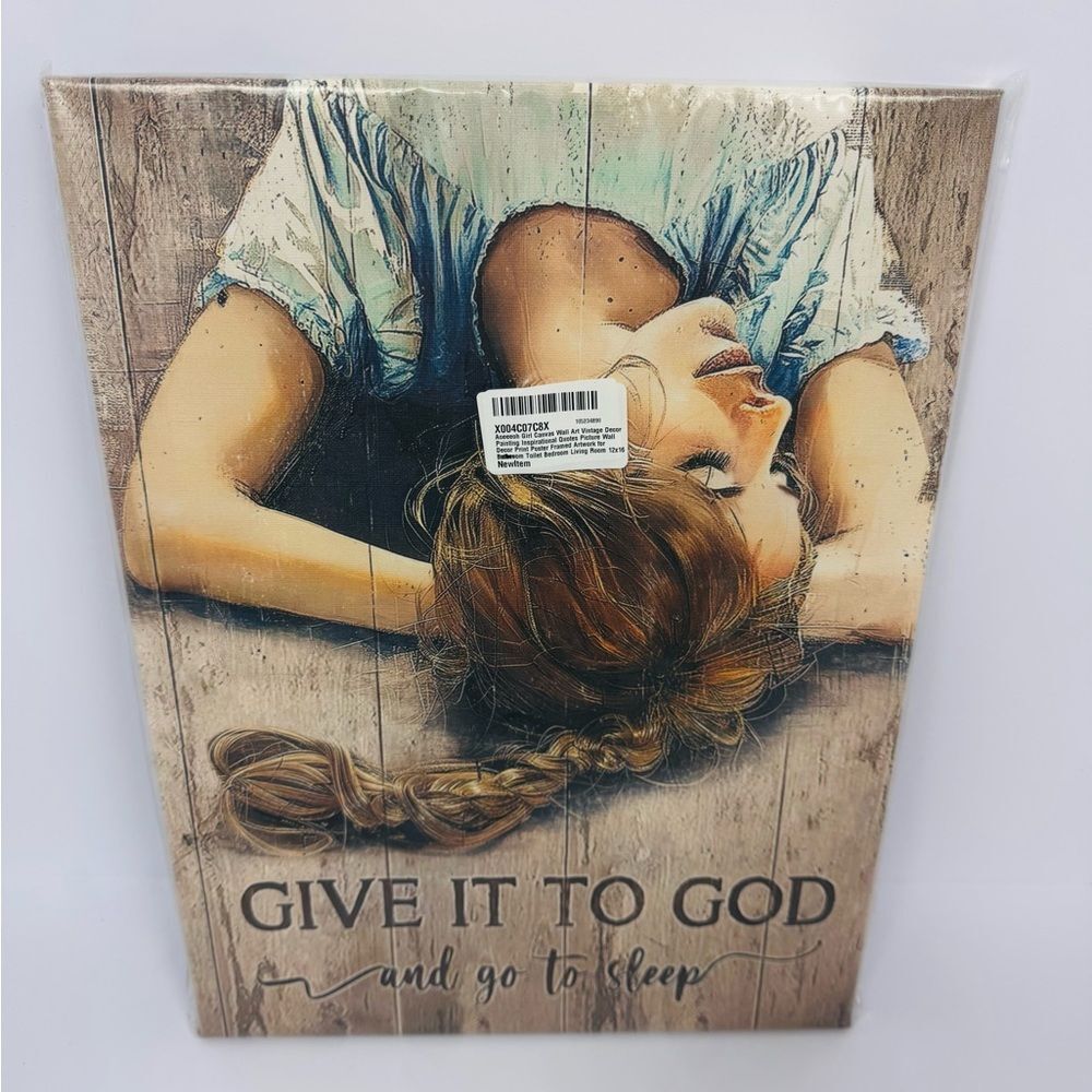 NWT Canvas Give It To God and Go To Sleep Wall Art